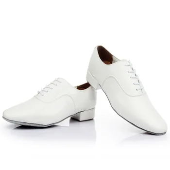 Caliente de la Venta para Adultos Moderno de Tango de Salón de Baile latino Zapatos de la Práctica Zapatos de Hombre, Zapatos de Baile Suave de Fondo Negro Color Blanco Zapatos