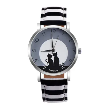 De la señora reloj mujer Mujer Gato Lindo de Imitación de Cuero Análogo de Cuarzo Reloj de zegarek damski часы женские reloj de Pulsera A80