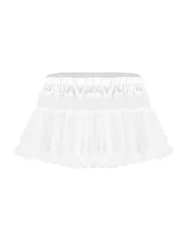 Iiniim Mens Lencería Sissy Faldas para las labores Transparente de Satén Adornado con Volantes de Tul en Capas de la Falda de la Falda Mini Faldas
