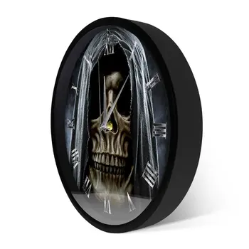 Grim Reaper Cráneo Esqueleto de Halloween Decoración para el Hogar Reloj de Pared de la Muerte Malvado Asesino Sombrío Fantasma Arte de la Pared en Silencio No tictac del Reloj de Pared