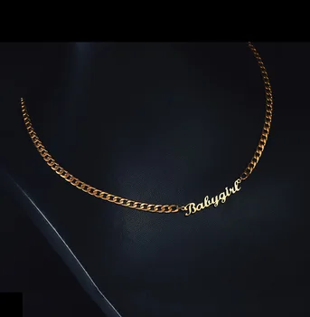 Personalizado Collar de nombre en inglés del collar de las mujeres del hip hop Collar de accesorios de acero inoxidable especial con el látigo de la Cadena Collar