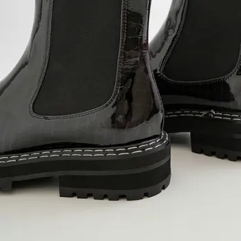 Nueva Llegada de las Mujeres de Tobillo Botas Otoño Invierno Cálido 4.5 cm de Tacones de Zapatos de Mujer de Cuero Genuino Punk Botas de Moto
