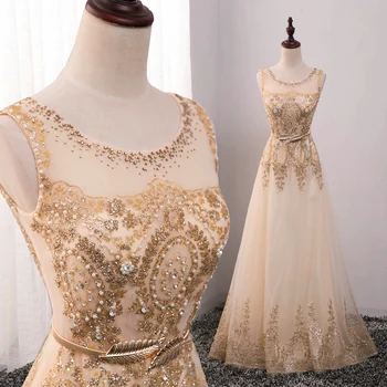 2018 caliente de Encaje de Oro Vestido de Noche Largo vestido Formal Prom Túnica de Gala Madre de los Vestidos de Novia vienen con Correa de tamaño más HL789