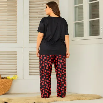Nueva primavera otoño más el tamaño de pijama para mujer suelta la boca de impresión T-shirt y pantalones largos casa de desgaste de dos piezas de trajes de 4XL 5XL 6XL 7XL
