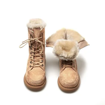 LEOSOXS Cuero Genuino de las Mujeres Botas de Plataforma Botas de Nieve de las Mujeres Zapatos de Invierno Plus Tamaño de la Piel de las Botas de Invierno Caliente de las Señoras Zapatos Casual