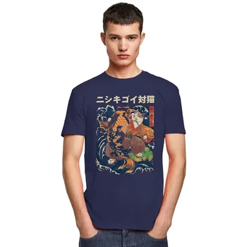 2020 de la Moda de El Gato Y El Koi Camiseta de los Hombres Ropa de Algodón T-shirt de Manga Corta Japonesa Samurai Camiseta Tops Ropa de Regalo