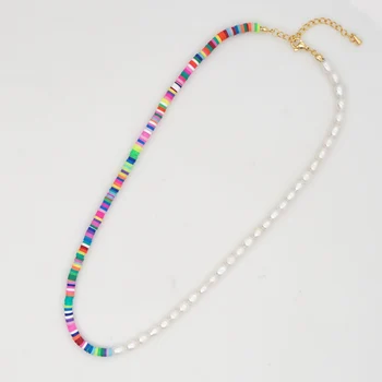 Go2Boho de agua Dulce Collar de Perlas de las Mujeres de la Joyería de la Arcilla del Polímero Heishi Perlas de 4 mm de Moda 2020 hechos a Mano Gargantilla de Cadena de Acero Inoxidable