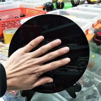 DHX SW enorme 20cm natural de obsidiana negra placa de fengshui de espesor espejo círculo disco de sanación reiki piedra de cristal con conexión estante