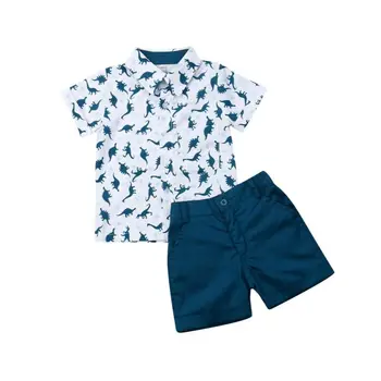 Emmababy Niños de Niños del Bebé Dinosaurio de Impresión Blusas Camisas Tops+ pantalones Cortos Pantalones 2Pcs Ropa de Verano