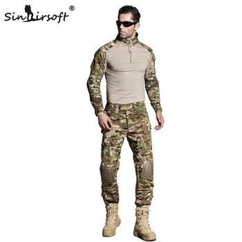 SINAIRSOFT Táctica G3 comandante general de Camuflaje Uniforme de Combate de Airsoft de la Camisa Con rodilleras Militar Multicam de la Caza de Camo Ropa