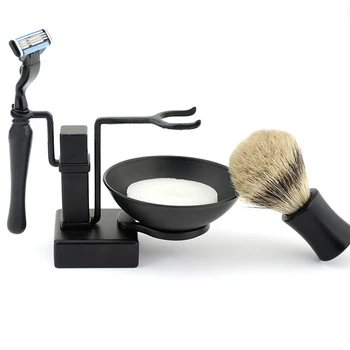 1Set 3Pcs Negro Profesional Brocha de Afeitar el Apoyo de los titulares de los Hombres de la Brocha de Afeitar la Barba Brocha de Afeitar de la Herramienta
