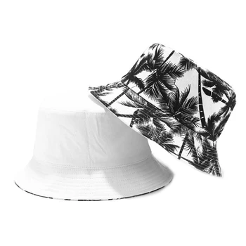 Unisex Impresión De Hip Hop Sombrero Para Las Mujeres De Los Hombres De Lado Dos Reversible Árbol De Coco Sombrero De Cubo De Verano Pescador Sombrero