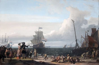 La parte SUPERIOR de ARTE de la pintura # Holanda Holanda en el Rijksmuseum de arte barcos holandeses en el roadstead de Texel de la impresión del arte de la pintura sobre lienzo