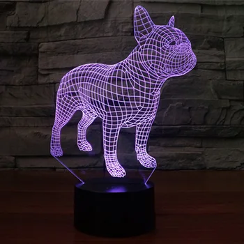 Bulldog francés 3D LED Lámpara de Noche 7 Colores USB del Holograma de la Decoración de la Lámpara de Mesa Escritorio Luces de la Fiesta de Cumpleaños de Regalo Para los Niños Amigos
