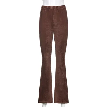 Y2K EGIRL de los 90 la Moda de Pana Flare Pants Indie Estética Sólida Cintura Alta Pantalones Largos Vintage Slim Pantalones Marrones Streetwear