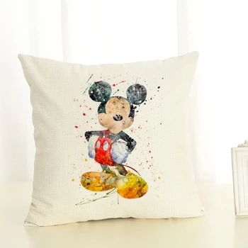 Dibujos Animados De Disney Cojín De Cubierta De La Acuarela De Mickey Minnie Mouse Coche Cojín De Ropa De Cama De Algodón Funda De Almohada Hogar Funda De Almohada Decorativa