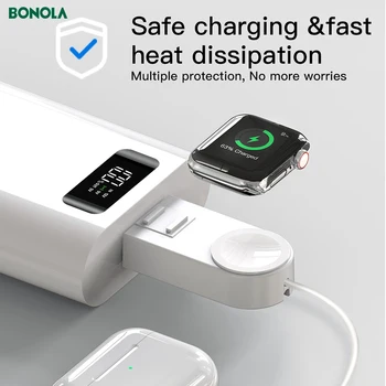 Bonola 2 In1 USB Portátil Magnético Inalámbrico Cargador Para Apple Watch5/4/3/2 Construido en el Cable para iPhone11/Xr/Xs/8/7/AirPods Pro/2/1