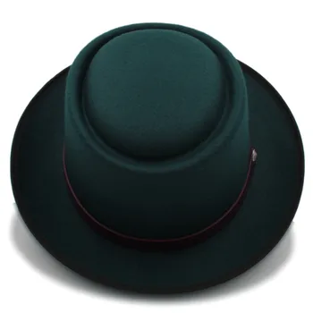 La moda Pork pie Hat para Hombres de Lana Plana Sombrero Fedora para Caballero, Jugador de Panamá Sombrero Sombrero Sombrero con la Moda Belwt Tamaño de 58 cm