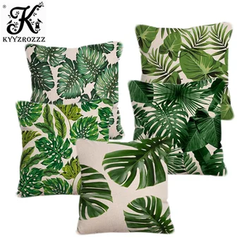 Planta Tropical de hoja de palma patrón de diseño de la funda de almohada, ropa de 45x45cm proceso de impresión, art deco de almohada de sofá de la sala