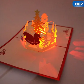 3D de Papel de Corte de LED de Navidad, Tarjeta de Felicitación, Tarjeta hecha a Mano Pop-Up Postal Regalos Brillantes Cumpleaños de Música de Navidad Tarjeta de Felicitación