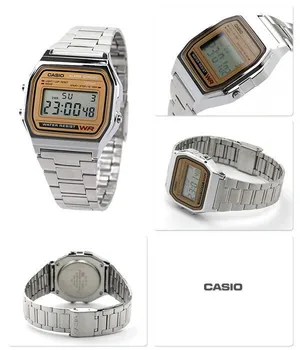 Casio collection reloj digital A158WEA-9CF dial correa de acero chapado en oro