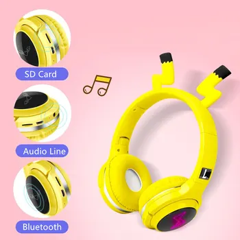 Cute Bluetooth 5.0 Auricular 7 Colores LED Auriculares Soporte de Tarjeta SD Cable de Audio de los Auriculares Niño Niña Regalo de los Niños