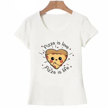 Nueva Harajuku de Verano de las Mujeres T-shirt la Pizza es el amor de la Pizza es la vida Art T-Shirt Lindo casual mujer Tops hipster fresco niña Camisetas