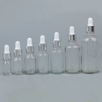 10pcs/lote de 5 ml a 50 ml de laboratorio clara de cristal redondo y de Refinado de aceite de la botella de cristal con el vidrio cuentagotas círculo de plata para la escuela experimento