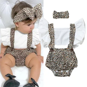 2020 de la moda de verano traje de cuerpo para la niña 0/24M Acanalada de la Impresión del Leopardo Mameluco de Traje Trajes Ropa одежда для малыша t5