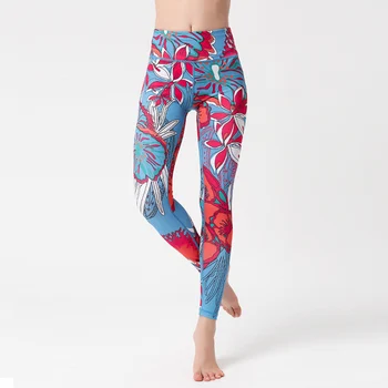 De colores Impresos Yoga Polainas de Fitness Yoga Pantalones de Cintura Alta de la flor de Deportes Polainas de Hermoso Color Impreso con Pantalones de GIMNASIO