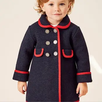 Otoño invierno español Mezclas de lana abrigo de bebé niños niñas de doble botonadura de niños de Manga Larga larga Outwears