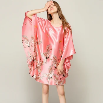 Vestido de Kimono Bata de baño de gran tamaño de Verano Nueva Rosa Sexy de Seda Rayón Casa Vestido de Mujer Casual Camisón Sleepshirt Túnica халат женский