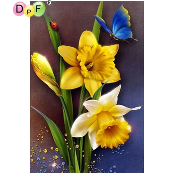 DPF de BRICOLAJE diamante pintura cros de la puntada de flores Amarillas y las mariposas de decoración para el hogar mosaico kit de bordado de diamantes artesanía cuadrado completo