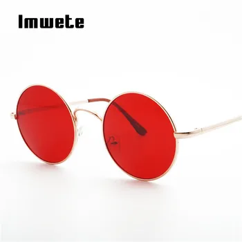 Imwete de la Vendimia de la Ronda de Gafas de sol de las Mujeres de los Hombres de la Moda de Metal Rojo Grande gafas de Sol para Mujer para Hombre Retro Espejo Tonos Gafas de sol UV400