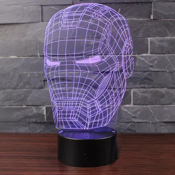 De hierro el hombre de la máscara de tema 3D Lámpara de luz de noche LED 7 Colores Cambio de Toque de Humor de la Lámpara de regalo de Navidad Dropshippping