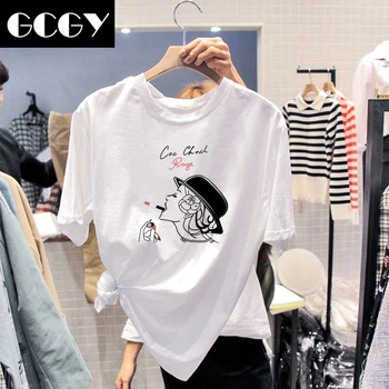 Divertido lindo patrón tops camisetas casual ins de dibujos animados Suelto harajuku mujeres camisa álbum dropshipping ropa vintage de manga Corta Punk