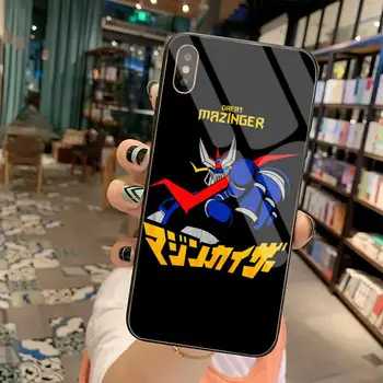 Mazinger Z Cubierta Negra de Cáscara Suave de la caja del Teléfono de Vidrio Templado Para iPhone 11 Pro XR XS MAX 8 X 7 6 6 Plus SE 2020 caso