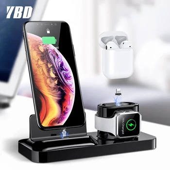 YBD 3 en 1 Recarga de teléfonos Titular de Soporte Para el iPhone XS Max X Cargador de la Estación de Acoplamiento Para las cápsulas de Aire de Apple Watch de Carga Magnética