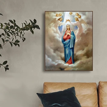 Virgen María Linaje Cristiano Cuadros Lienzo de Pintura de Arte de Decoración para el Hogar en Lienzo de Arte de la Pared de la Imagen para la Sala de estar de la Iglesia Católica