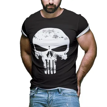 Hombres O-Cuello Cráneo 3D T-shirt de Impresión 3d de Estilo Paisley Paño Camiseta de los Hombres