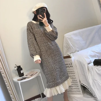 Suéter Vestido de las Mujeres del Otoño 2019 Invierno Plus Tamaño 4XL Suelto Kawaii Vestidos Vestidos Estilo coreano de Manga Larga Ropa