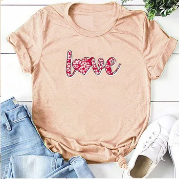 2021 de san Valentín camiseta de Mujer de Manga Corta Casual Suelto Camiseta Femme Impresión de Amor Lindo el Regalo de san Valentín para chicas, Tops Ropa