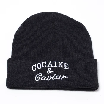La moda gorro de invierno COCAIN & CAVIAR Carta de bordado de Punto sombrero Unisex al aire libre calidez gorros de los hombres de esquí de hip-hop cap