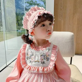 2021New Niñas española Lotia Vestido de color Rosa con Gorro de Niño de Manga Larga Bordado de España Vestidos de fiesta de Eid el Bautismo Ropa de Fiesta