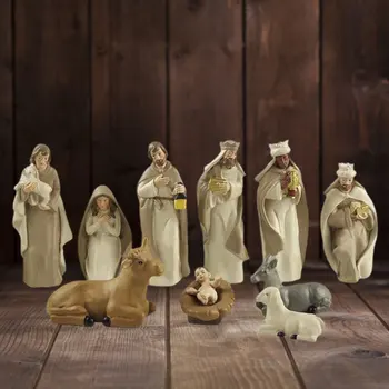 Cristo Nacimiento De Jesús Adorno Regalos Escena De La Natividad De Resina, Artesanías De Escritorio Decoración Católica Miniaturas Figuritas