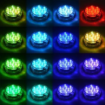 Funciona con batería 10leds RGB Led Sumergible Luz Subacuática de la Noche de la Lámpara del Jardín de la Luz de la Piscina para la Fiesta de Boda Jarrón Bowl
