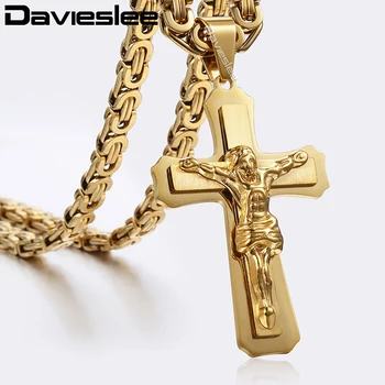 Jesucristo Cruz Colgante de Collar De los Hombres de Oro de Plata de Color de Acero Inoxidable Bizantino para Hombre Colgante de la Cruz Collares LKP483
