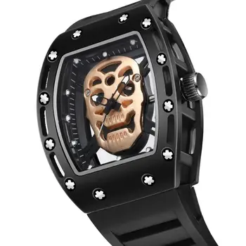 Cráneo Tonel Esqueleto Reloj de los Hombres Huecos Impermeable Cráneo Reloj Masculino de Cuarzo de Silicona Reloj de Pulsera de los Hombres Reloj de erkek kol saati