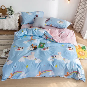 TUTUBIRD ropa de cama de Algodón conjunto de dibujos animados ropa de cama funda de edredón niño/niña de león oso conejo arco iris de cama de rey y reina tamaño twin