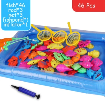 46pcs Piscina Inflable Magnético de la Pesca de Juguete de la Varilla de Red para los Niños de Educación Temprana Modelo de Pesca de Juegos al aire libre Juego de fantasía de Juguetes